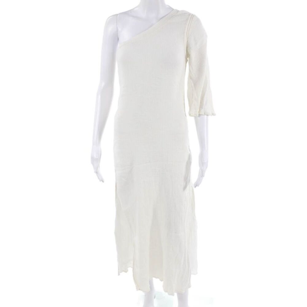 Mare di Latte Women Maxi Boho White Mid-Calf Dress 3/4 Sleeve Size S